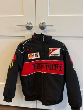 Ferrari Black and Red Logo Racing Puffer Jacket